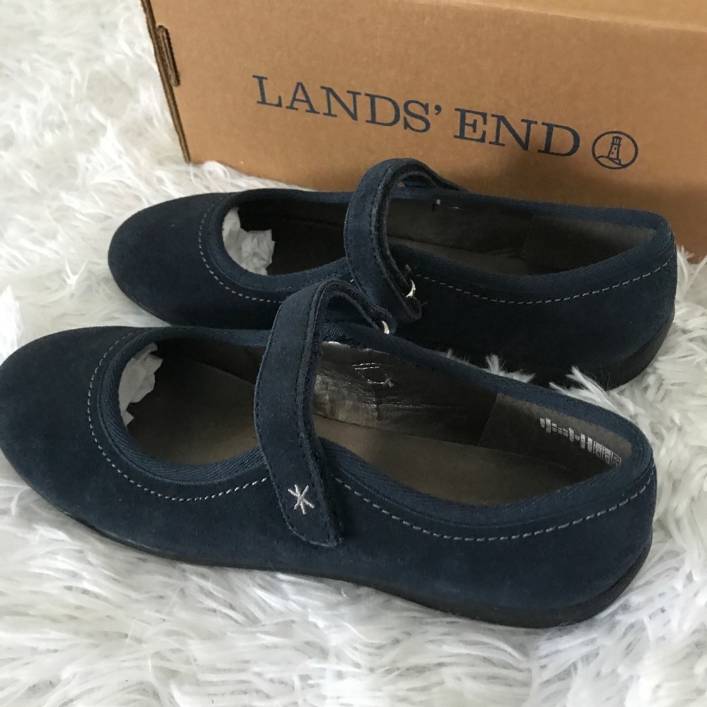 New Navy Blue Suede Mary Janes 5 Youth Lands' End - Picture 2 of 8